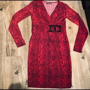 Vintage Red & Black Snakeskin dress w/side buckle!!!